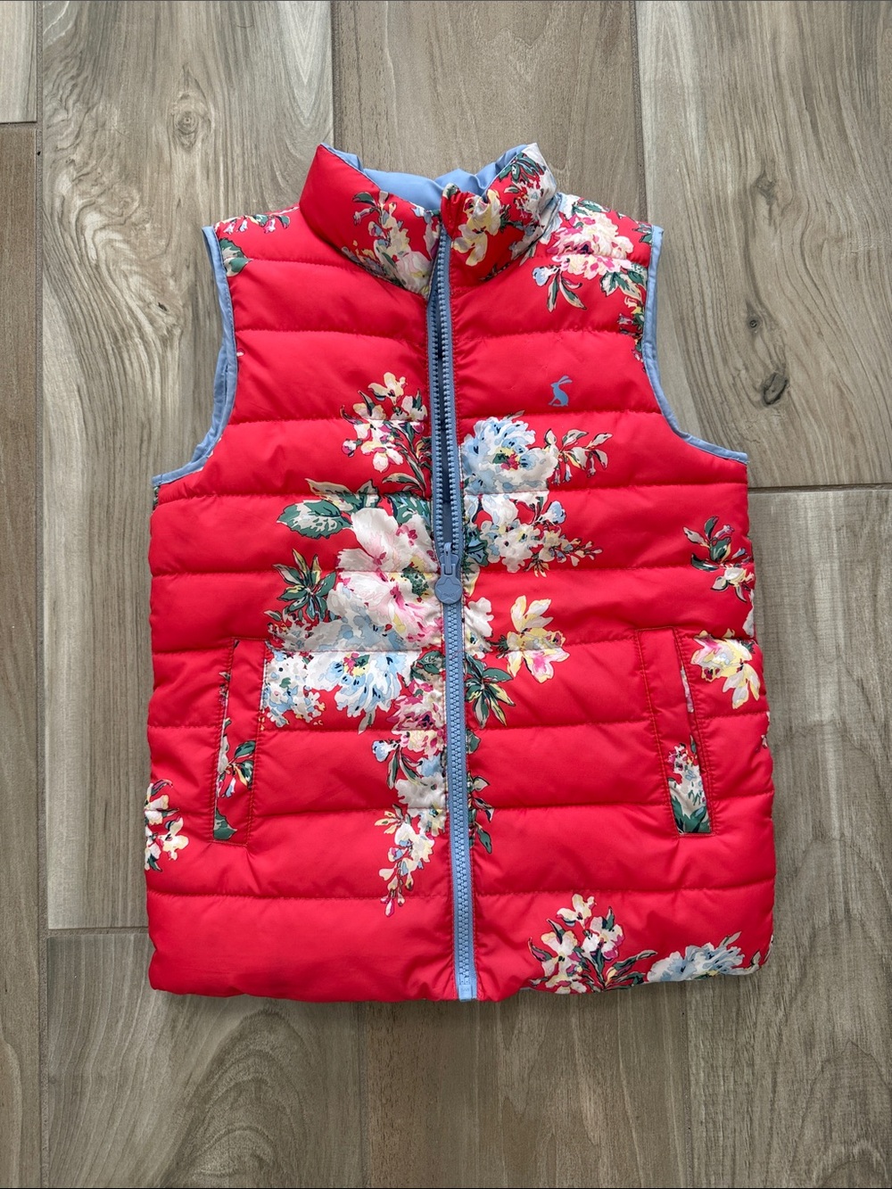 Joules Reversible Coral Floral Puffer Vest